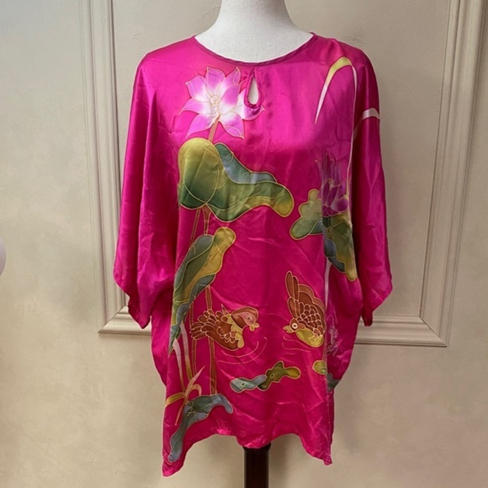 Vintage Siyuan Hot Pink Silk Floral Kaftan